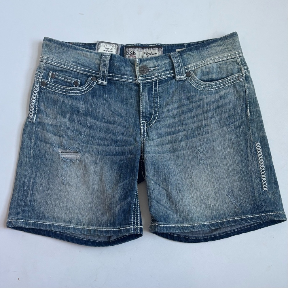 BKE Denim Payton Rob Robinson Light Blue Distressed Denim Jean Shorts Size 29